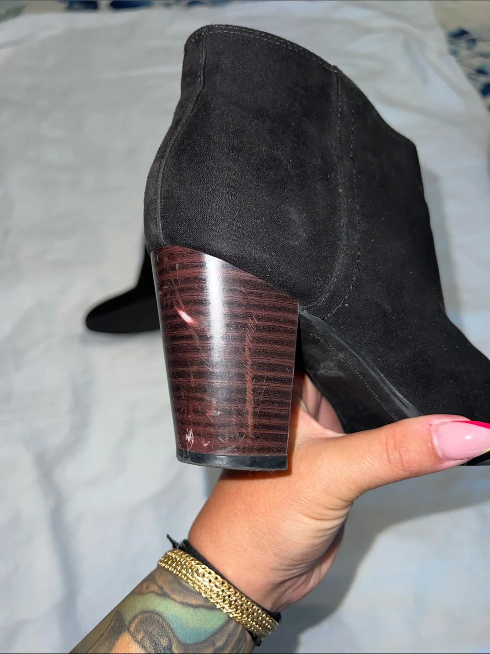 Old Navy Black Suede Ankle Boots with Stacked Heel